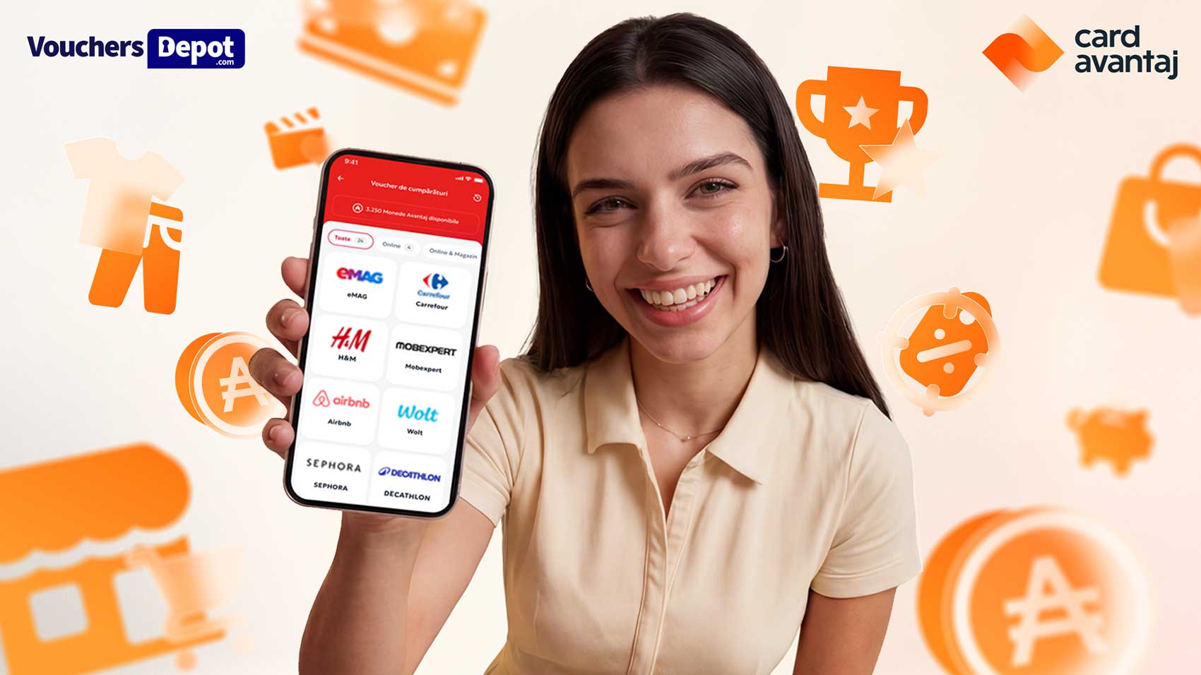 Happy girl uses Vouchers Depot to buy digital gift cards