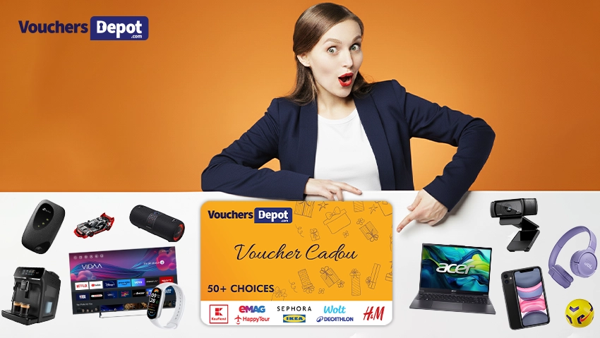 Vouchers Depot Gift Voucher – over 50 shopping and experience options including eMAG, Sephora, IKEA, H&M, Decathlon, and Kaufland.