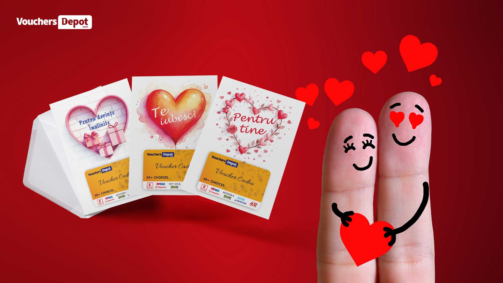Greetings cards with Gift Voucher on red background with Valentine's Day theme